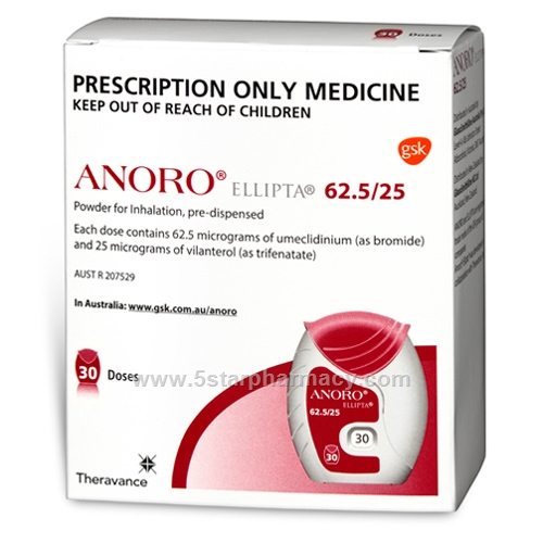 Anoro Ellipta (Umeclidinium/Vilanterol 62.5mcg/25mcg) Powder for Inhalation, pre dispensed